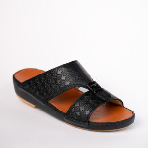 AMK Arabian Slippers – Black Embossed Leather Elegance