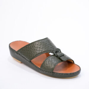 AMK Arabian Leather Slippers – Dark Olive Embossed Design